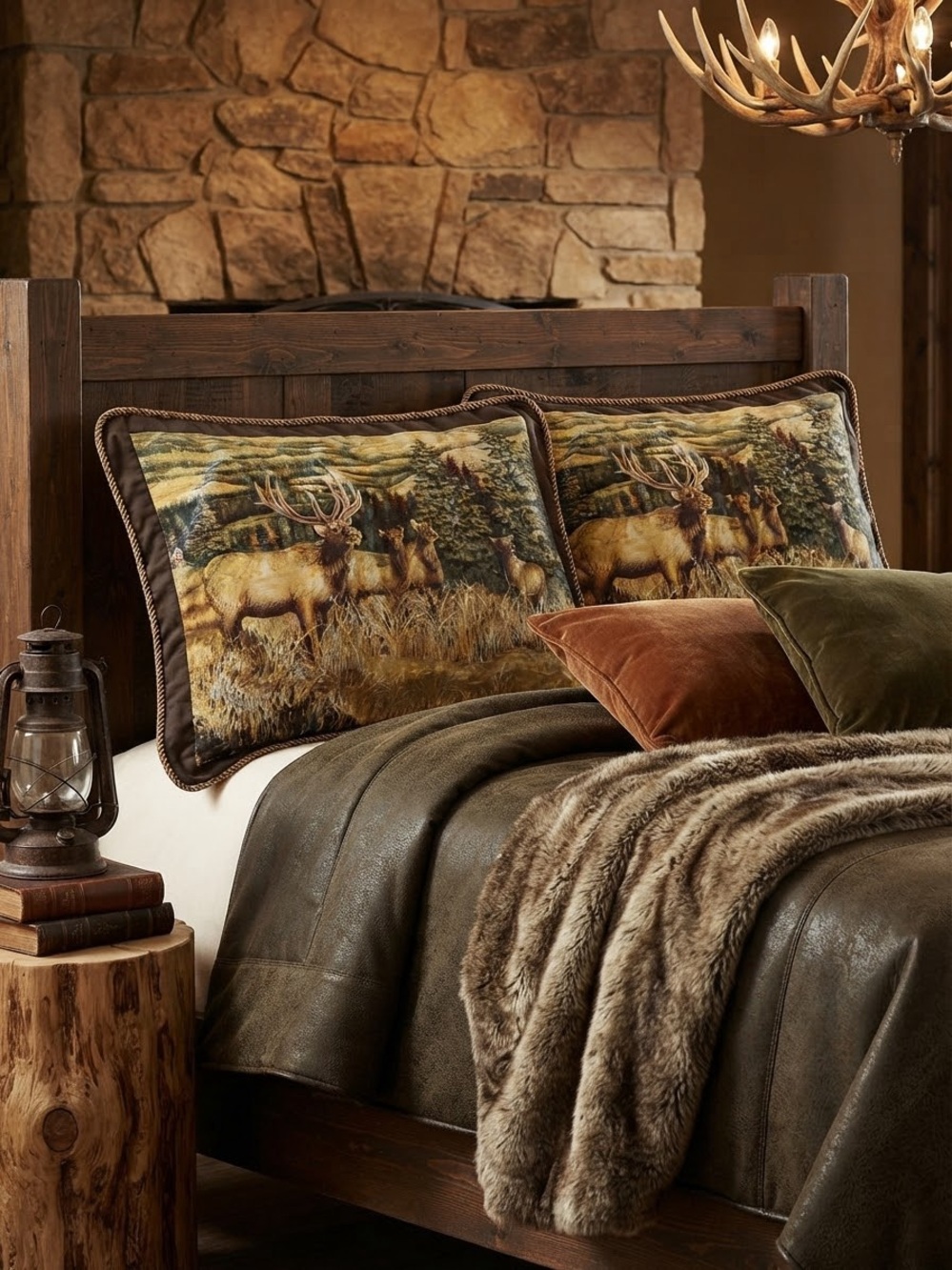Vintage Rustic Lodge Elk Tapestry Pillow Shams – Set of 2 (Standard)